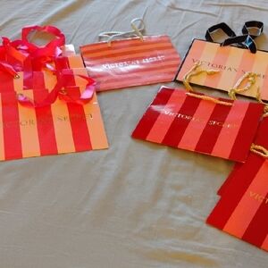 Victoria's Secret Pink Stripe Gift Bags with Gold Rope Ribbon Handles. Small